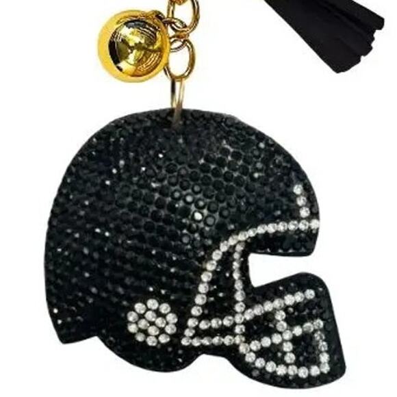 Bling Football Helmet Crystal Keychains Bag Charms Black - Picture 2 of 2